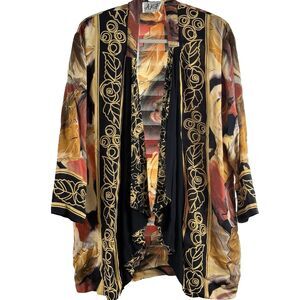 Vintage AKF New York Jacket Women Small Open Duster Abstract Artsy Floral 80s US